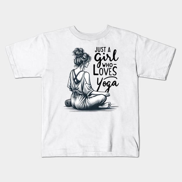 Just a Girl Who Loves Yoga-Girl with Mat and Messy Bun Kids T-Shirt by Mapd